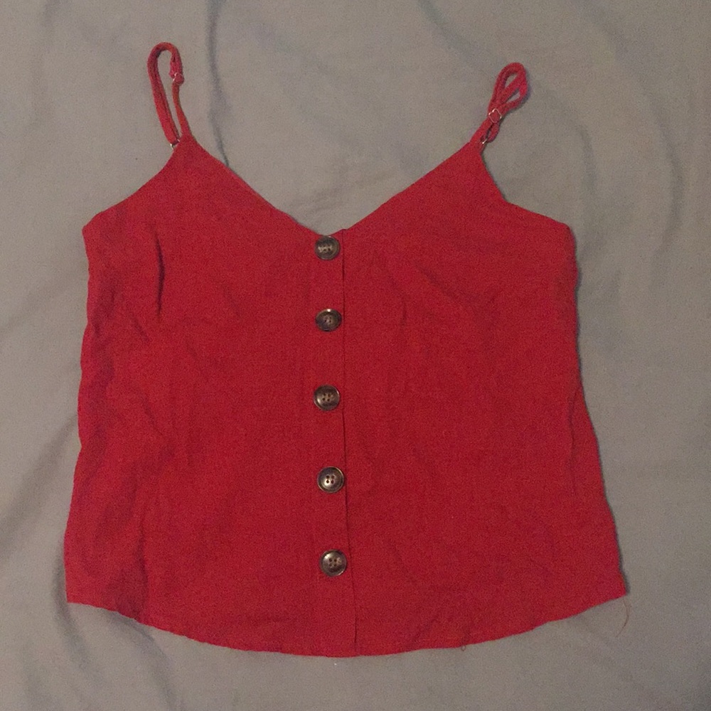 Red linen crop